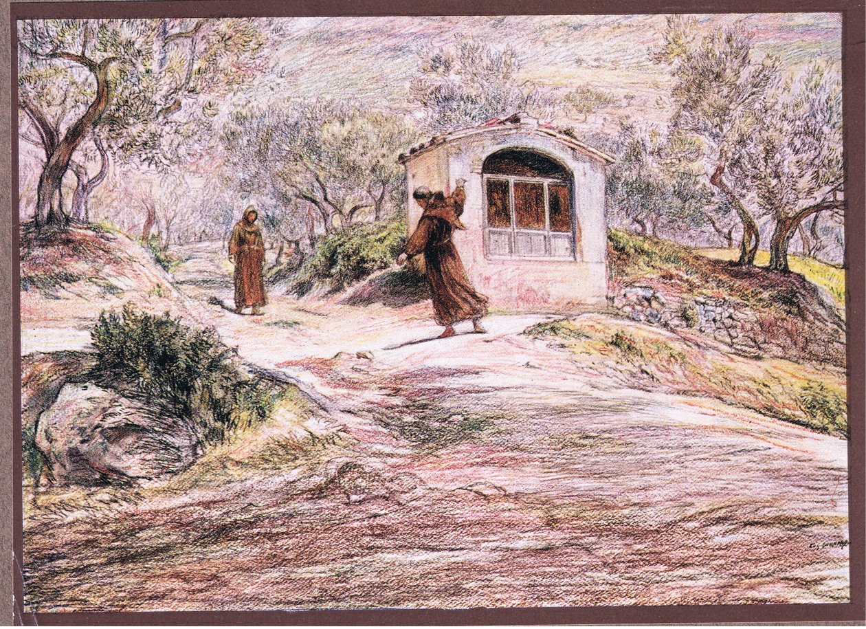St. Francis får Friar Masseo til at vende sig om mange gange for at finde den vej, han skulle gå, 1919 af Eugene Burnand