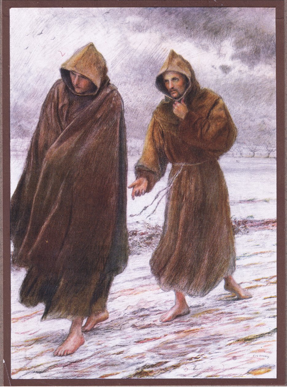 Den hellige Frans drager frem til broder Leo, hvor fuldkommen glæde findes, 1919 af Eugene Burnand