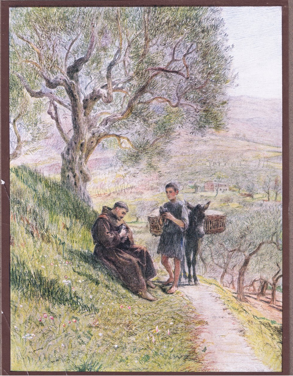 St. Francis tæmmer de vilde turtelduer, 1919 af Eugene Burnand