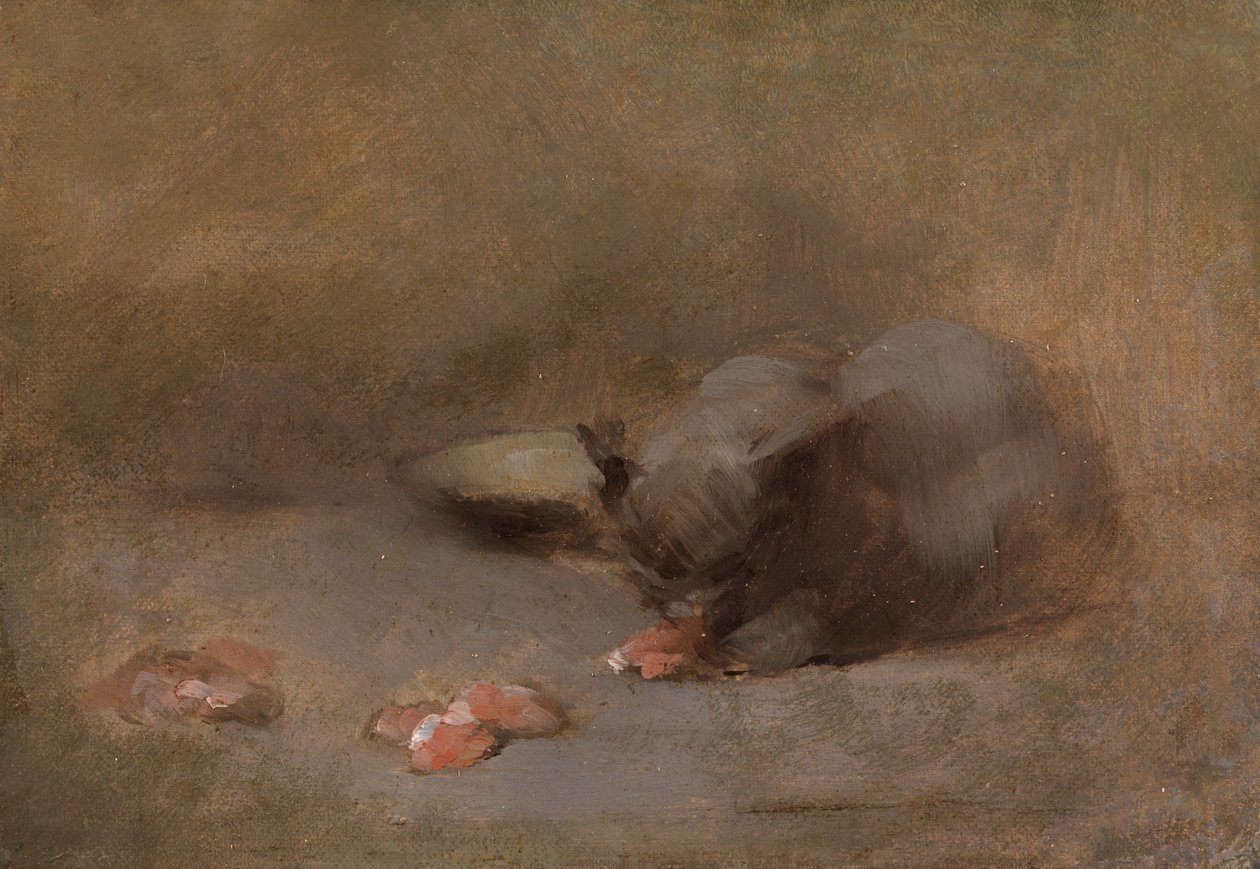 Chat Mangeant (olie på lærred lagt på bord) af Eugène Carrière