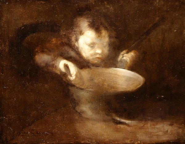 Barn ved gryden (olie på lærred) af Eugène Carrière