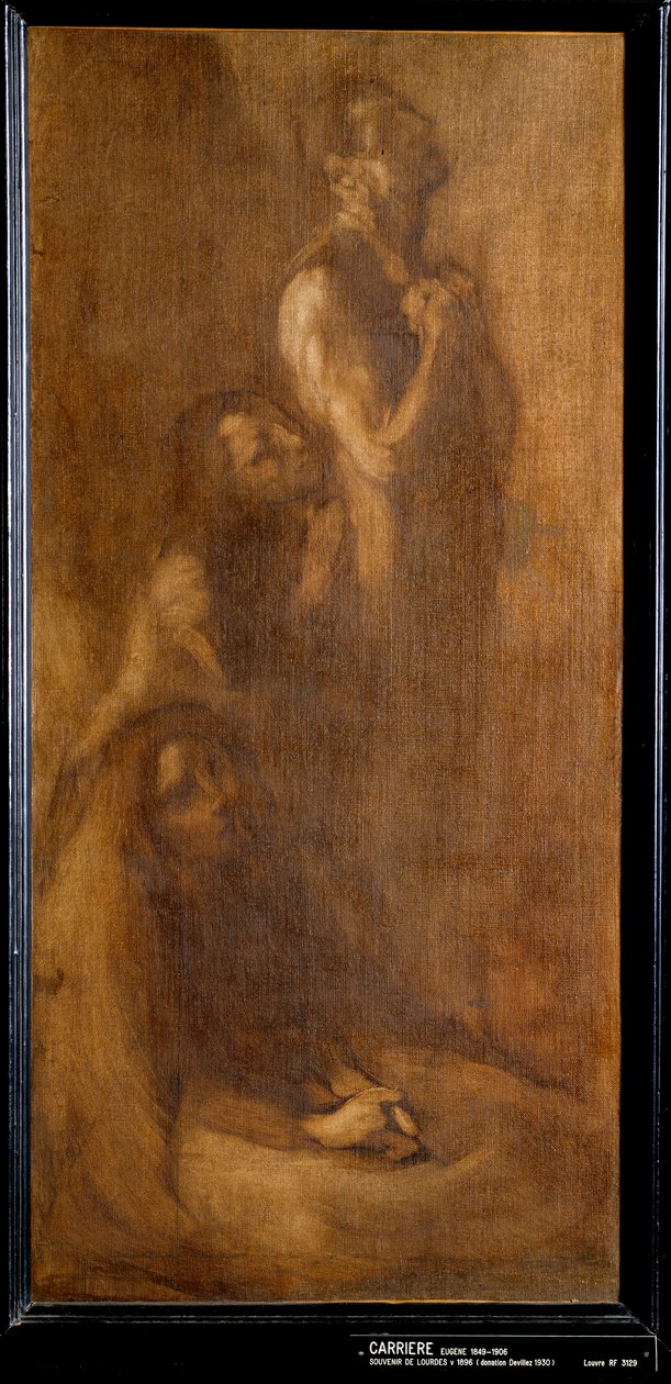 Minde om Lourdes Pelerins i bøn. Maleri af Eugene Carriere (1849-1906) 1896 søn. 0,73x0,35 m Paris, musee d