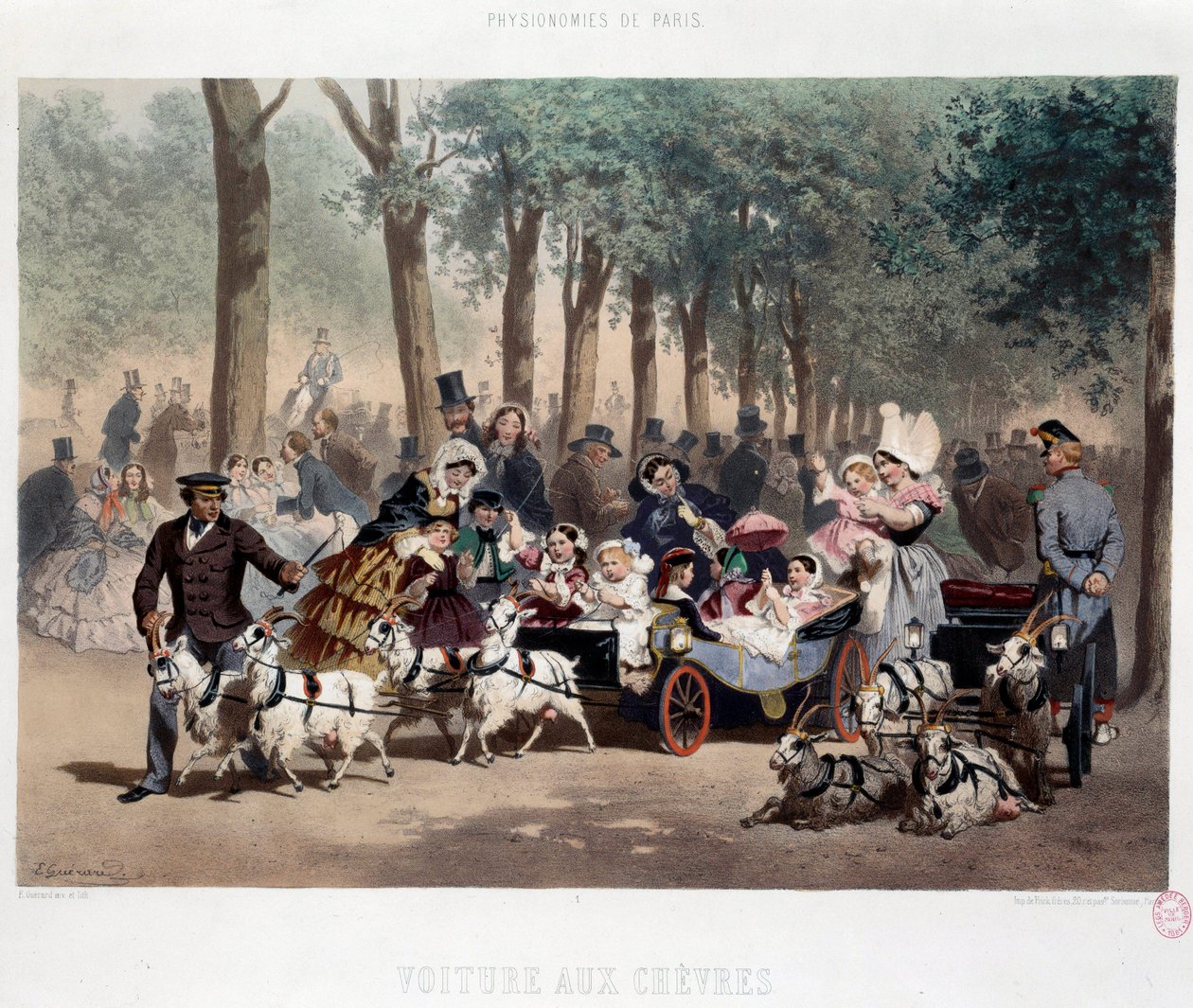 Gå i bil i Tuileriehaven i Paris i det 19. århundrede Litografi af Eugene Guerard (1821-1866) 1800-tallets Paris, Musee Carnavalet af Eugene Charles Francois Guerard