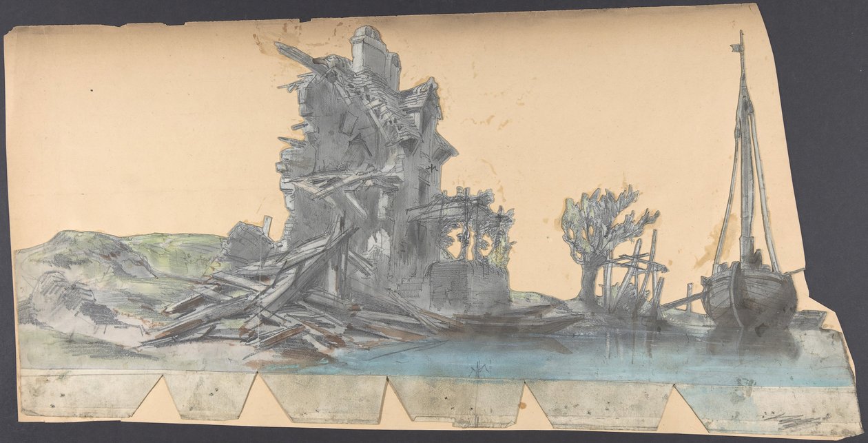 Design til en scene i Opéraen, Paris, 1830-90. af Eugene Ciceri