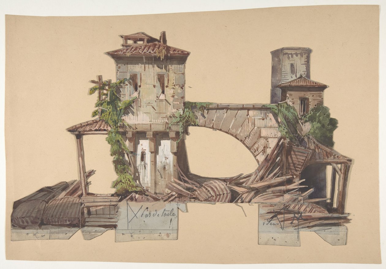Design til en scene i Opéraen, Paris, 1830-90. af Eugene Ciceri