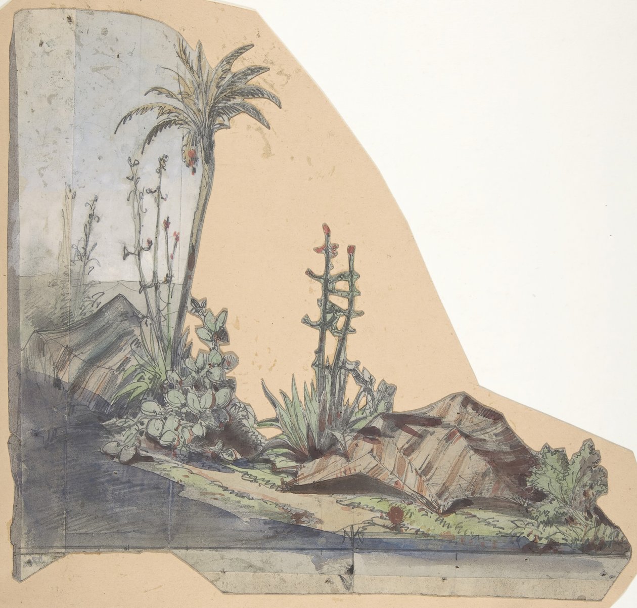 Design til en scene i Opéraen, Paris, 1830-90. af Eugene Ciceri