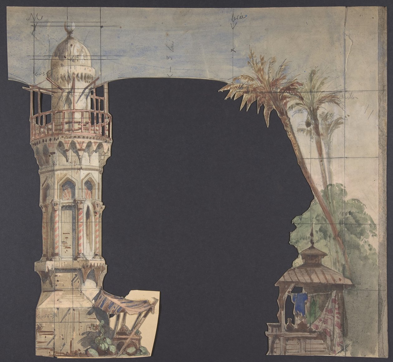 Design til en scene i Opéraen, Paris, 1830-90. af Eugene Ciceri
