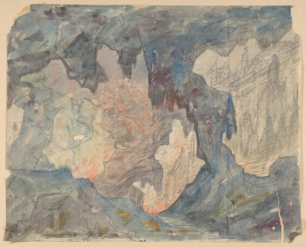 Design til en scene i Opéraen, Paris, 1830-90. af Eugene Ciceri