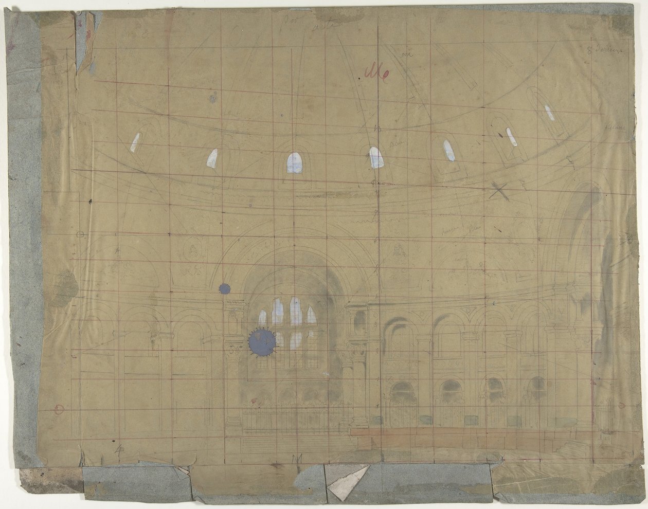 Design til en scene i Opéra, Paris: Kirkens interiør, 1830-90. af Eugene Ciceri