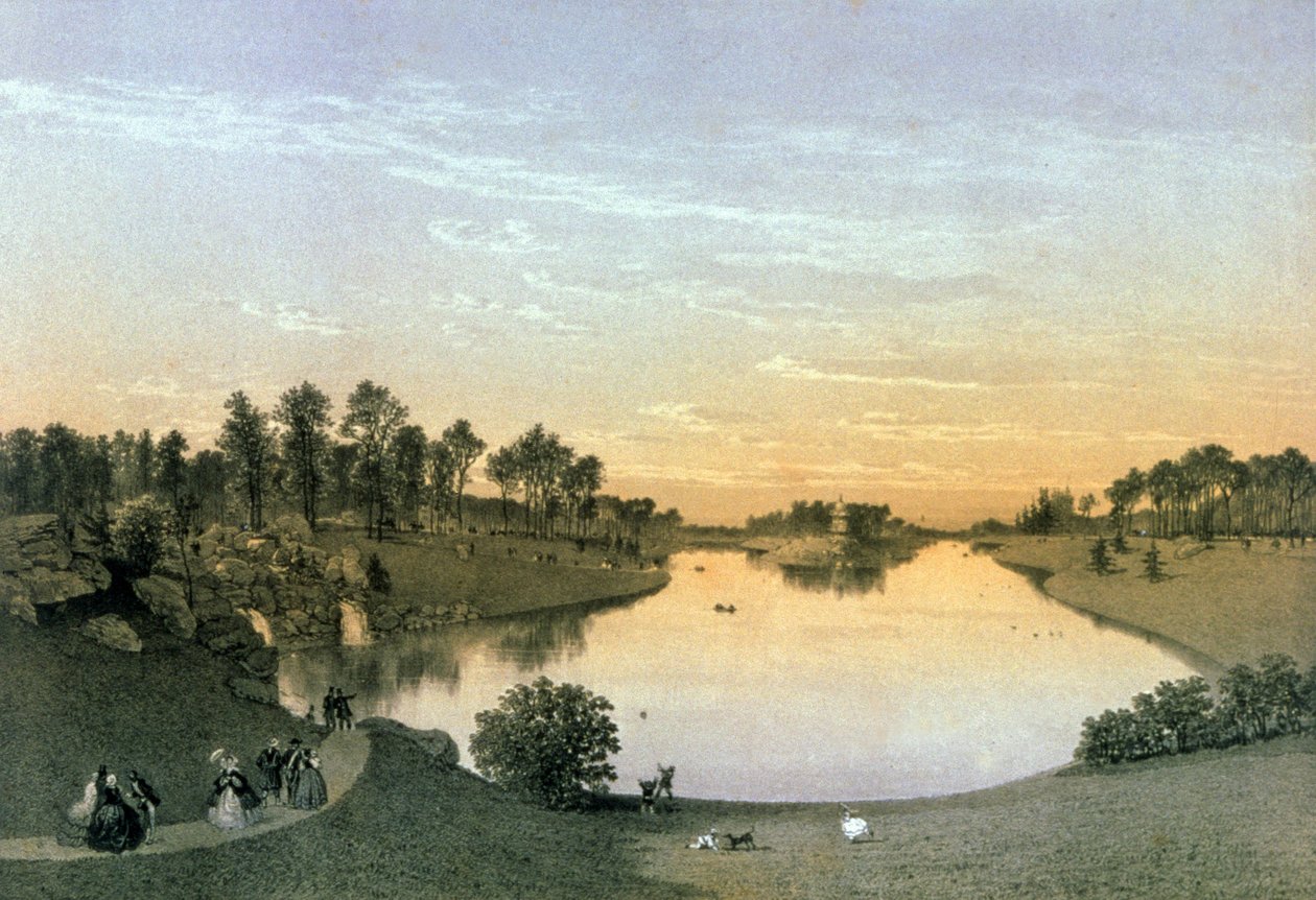 Bois de Boulognen järvi, noin 1860 (kaiverrus) af Eugene Ciceri