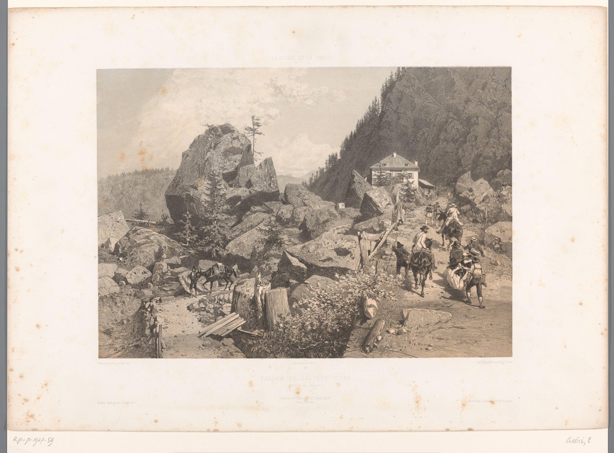 Rejsende på passet af Tête Noire mellem Martigny og Chamonix Passage de la Tete Noire (titel på objekt) Ansigter i Schweiz og Savoy (serietitel) La Suisse et la Savoie (serietitel på objekt) af Eugene Ciceri