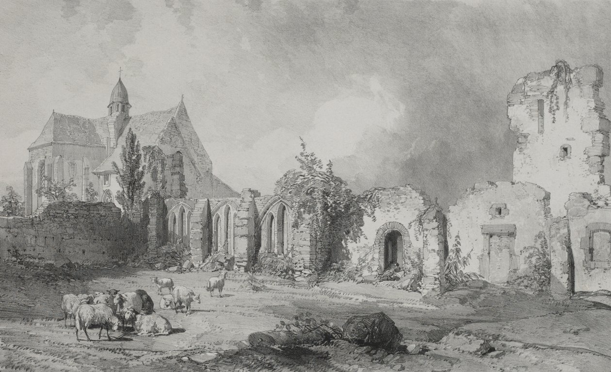 Maleriske og romantiske rejser i det gamle Frankrig. Bretagne: Abbey of Relec af Eugene Ciceri