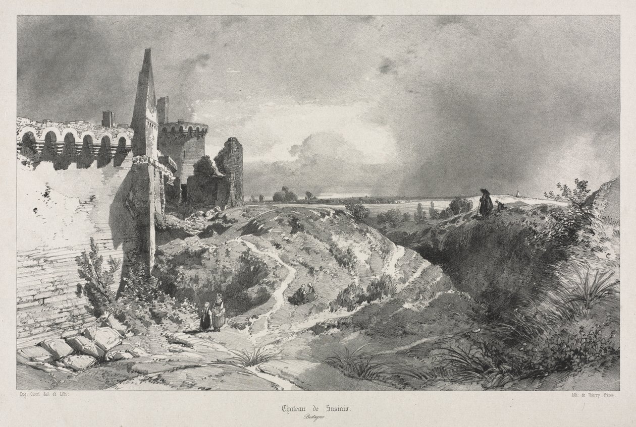 Maleriske og romantiske rejser i det gamle Frankrig. Bretagne: Chateau de Susinio af Eugene Ciceri