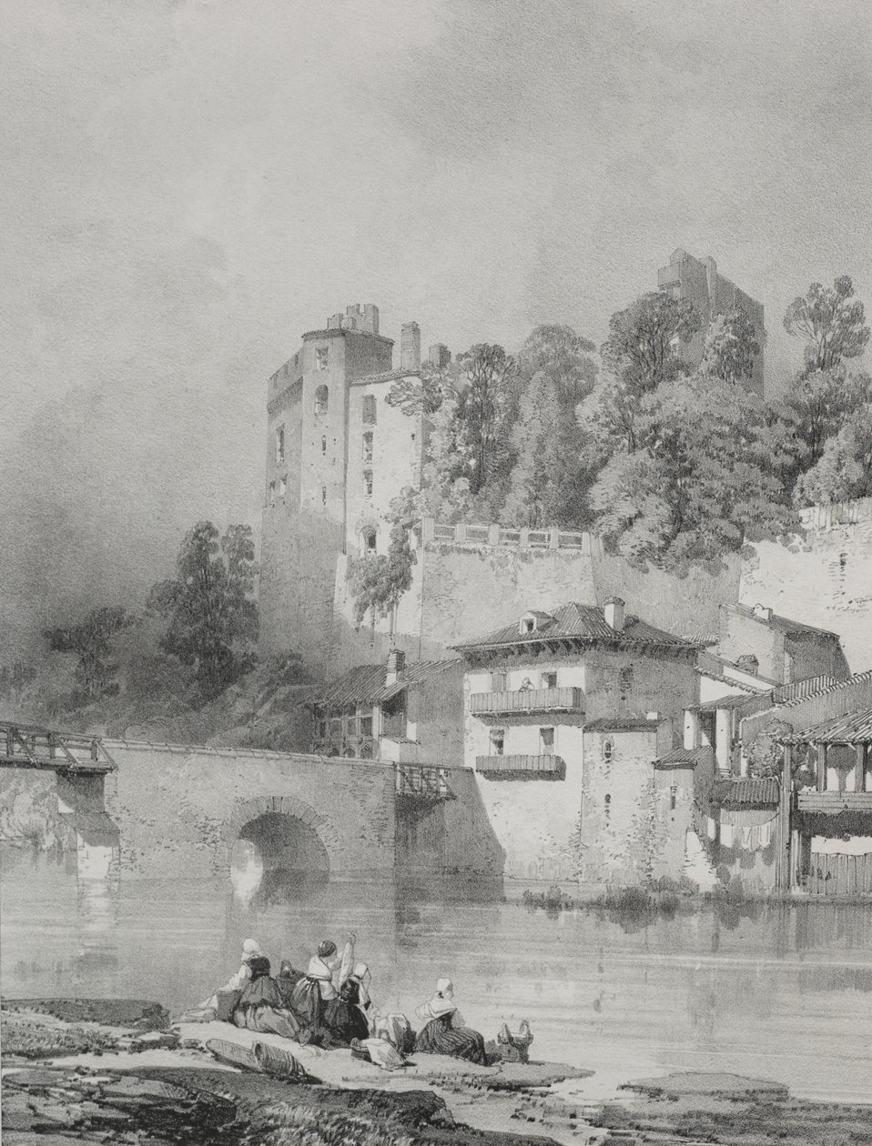 Maleriske og romantiske rejser i det gamle Frankrig. Bretagne: Chateau de Clisson af Eugene Ciceri