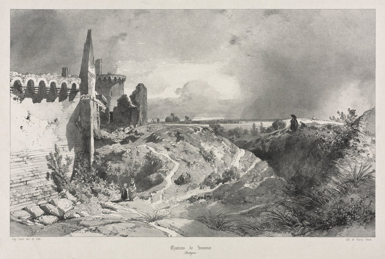 Maleriske og romantiske rejser i det gamle Frankrig. Bretagne: Chateau de Susinio. af Eugene Ciceri
