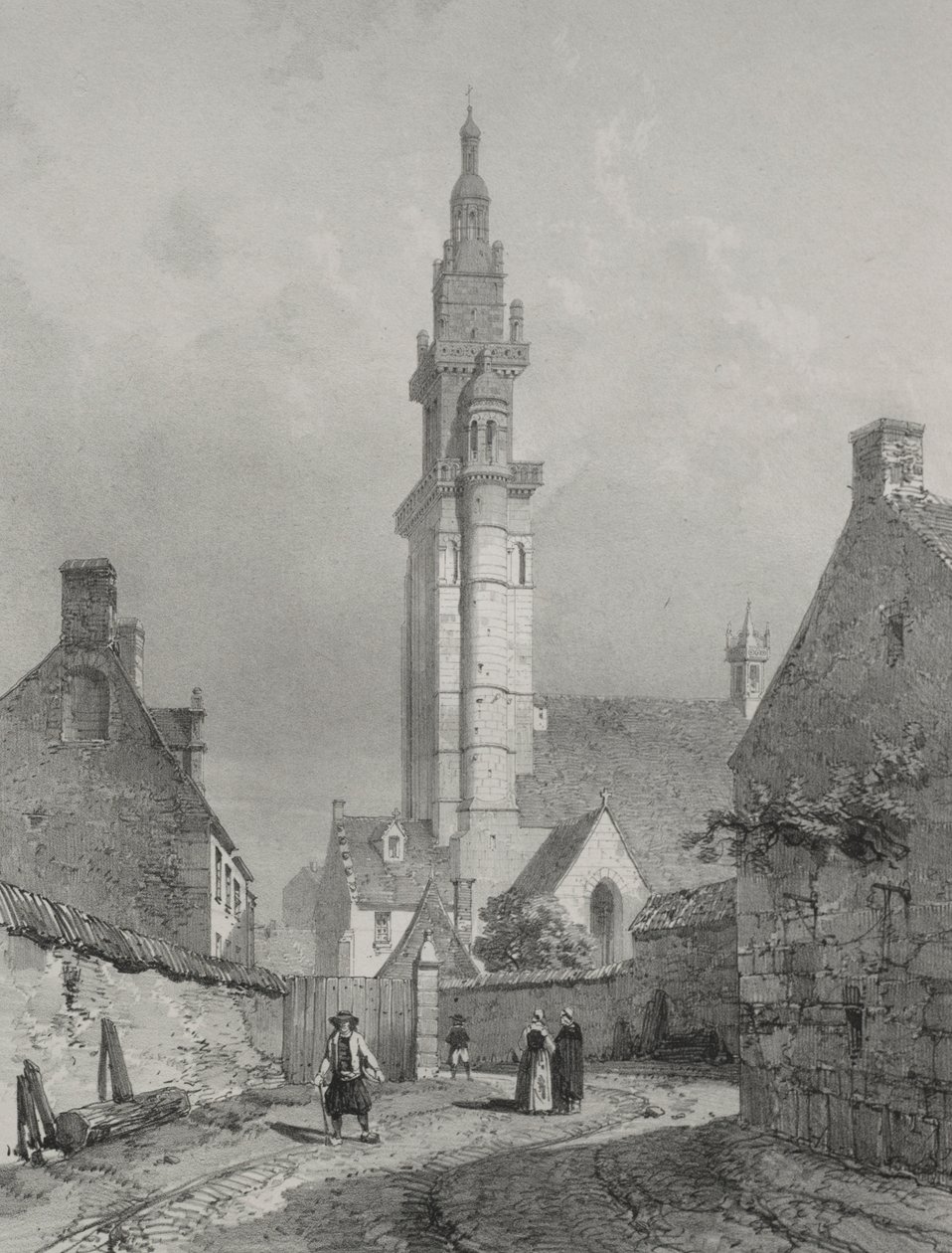Maleriske og romantiske rejser i det gamle Frankrig. Bretagne: Roscoff Kirke af Eugene Ciceri