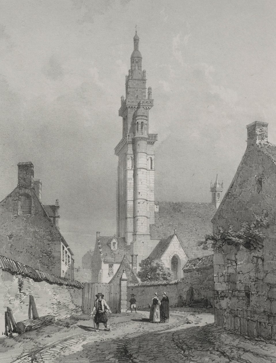 Maleriske og romantiske rejser i det gamle Frankrig. Bretagne: Roscoff Kirke. af Eugene Ciceri