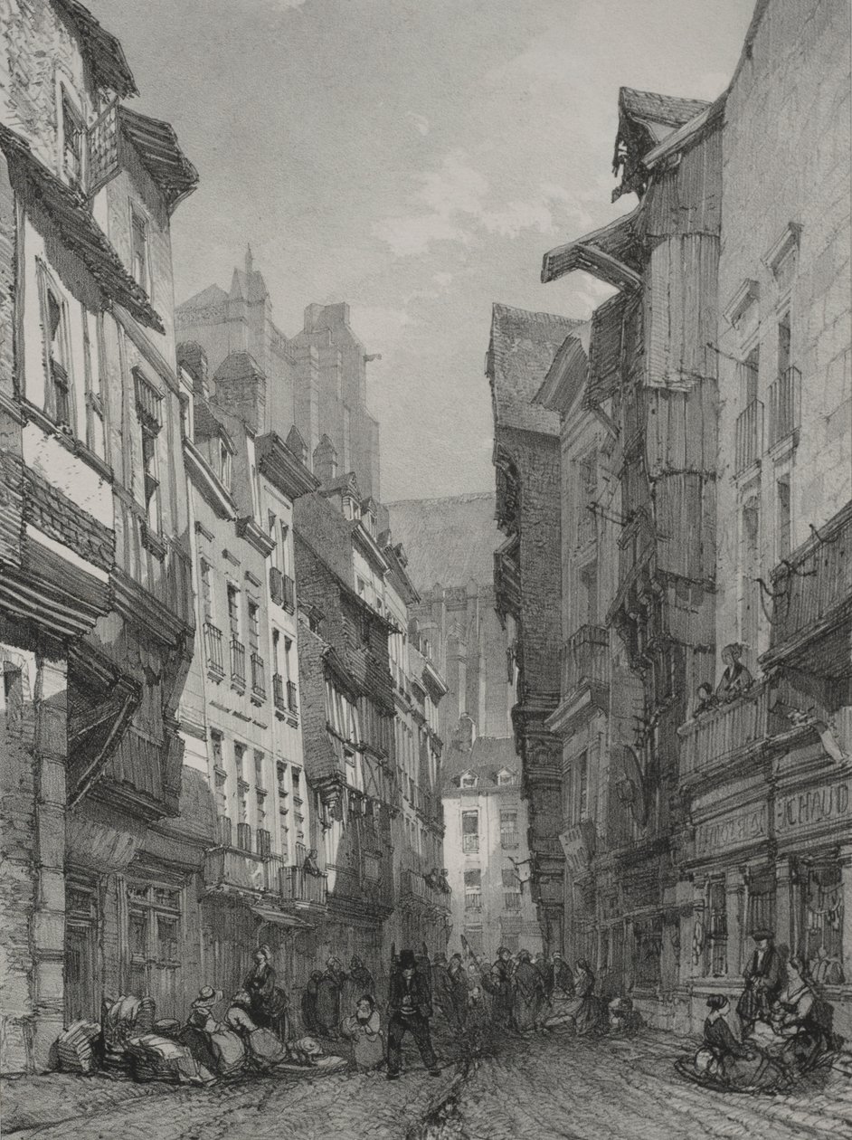 Maleriske og romantiske rejser i det gamle Frankrig. Bretagne: Den gamle hovedgade i Nantes af Eugene Ciceri