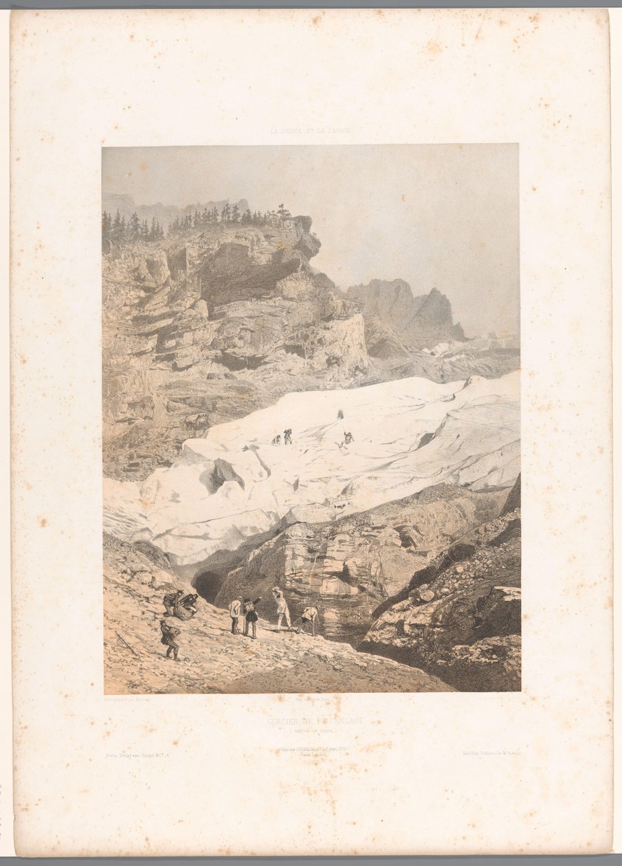 Vandrere på Rosenlaui-gletsjeren Glacier de Rosenlaui (titel på objekt) Ansigter i Schweiz og Savoy (serietitel) La Suisse et la Savoie (serietitel på objekt) af Eugene Ciceri