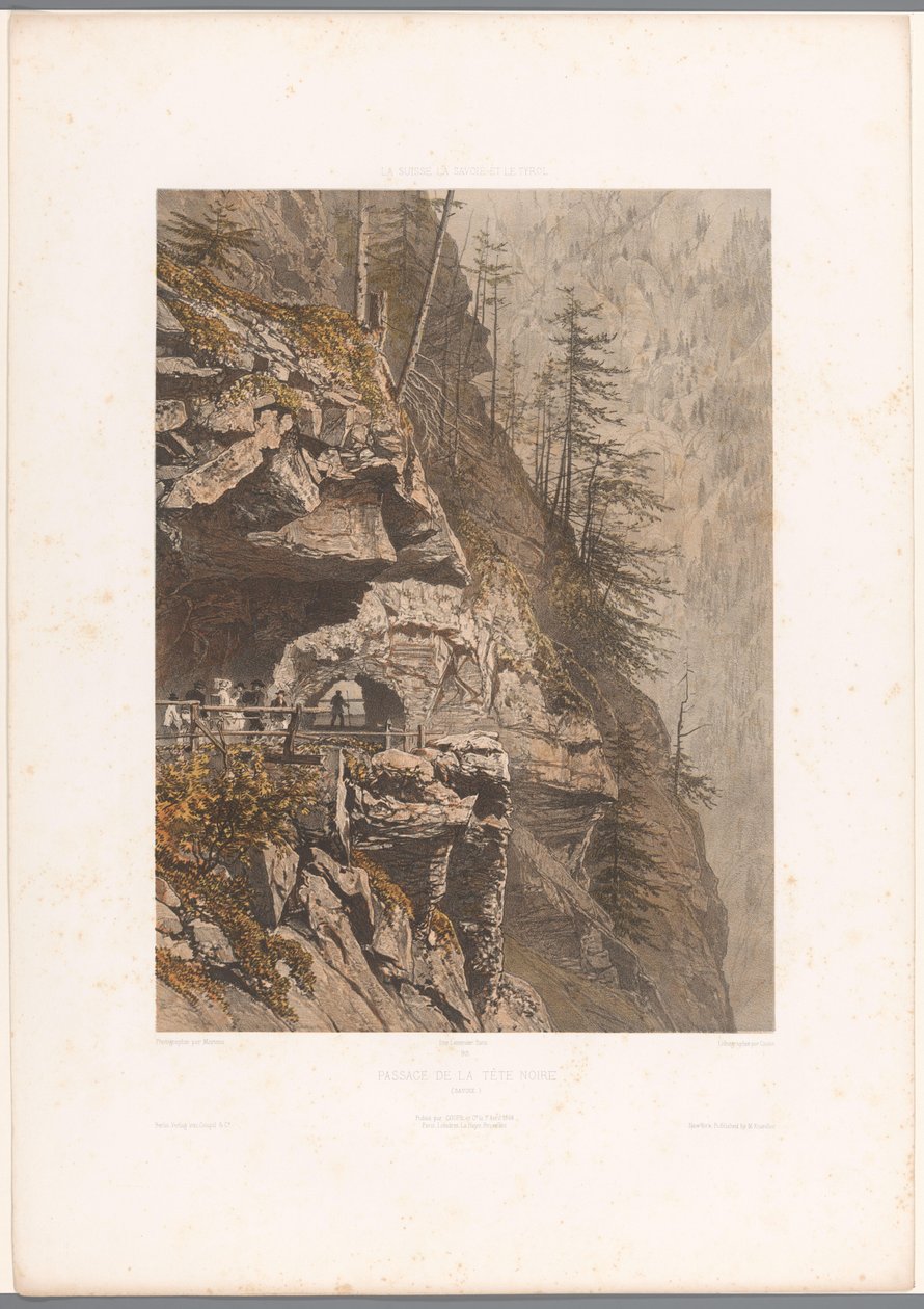 Wandelaars op de Tête Noire-pas mellem Martigny og Chamonix Passage af det sorte hoved (titel på objekt) Gezichten i Schweiz, Savoy in Tirol (serietitel) Schweiz, Savoy og Tyrol (serietitel på objekt) af Eugene Ciceri