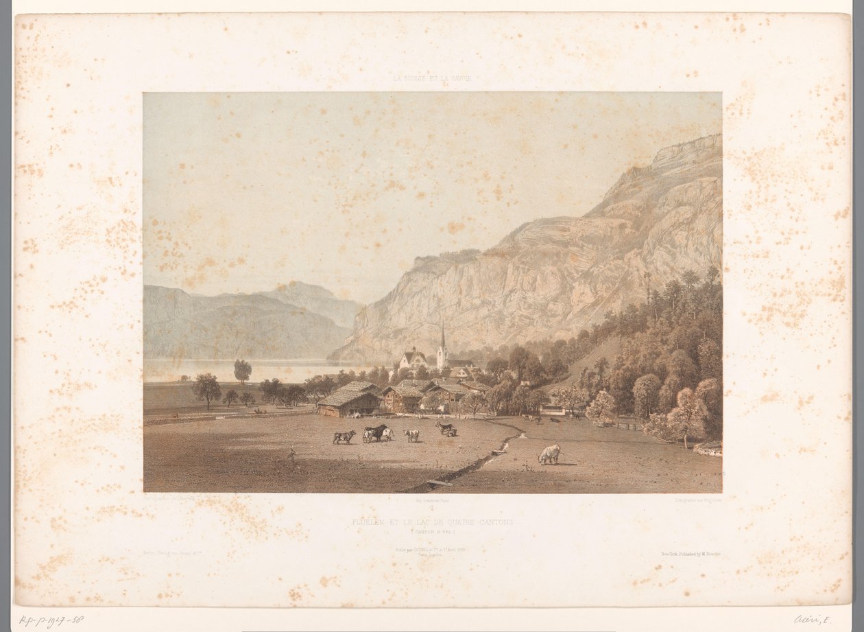 Udsigt over Flüelen ved Luzern-søen Flüelen et le lac de Quatre Cantons (titel på objekt) Ansigter i Schweiz og Savoy (serietitel) La Suisse et la Savoie (serietitel på objekt) af Eugene Ciceri