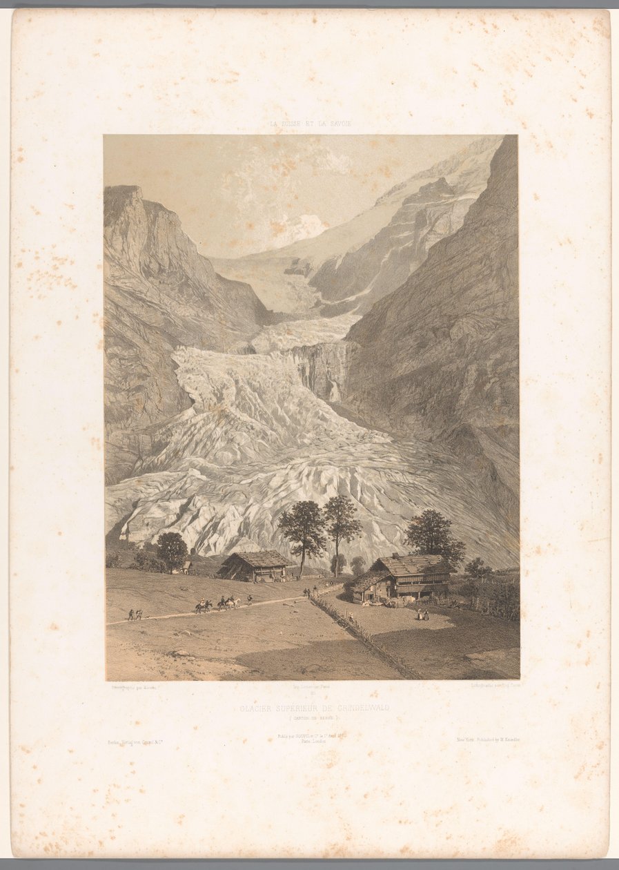 Udsigt over den høje Grindelwald-gletsjer Glacier Superior de Grindelwald (titel på objekt) Ansigter i Schweiz og Savoy (serietitel) La Suisse et la Savoie (serietitel på objekt) af Eugene Ciceri