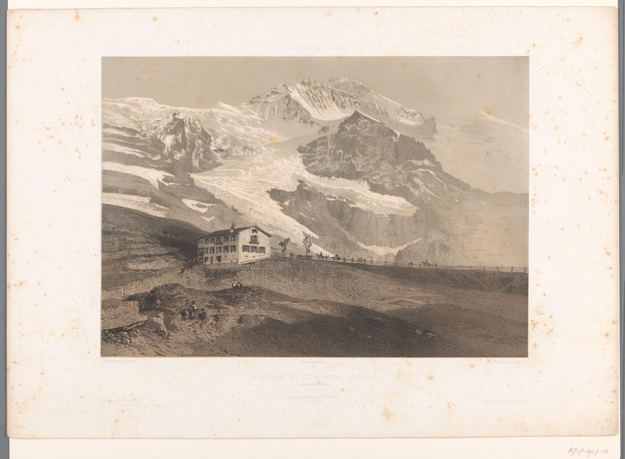 Udsigt over Jungfrau fra Kleine Scheidegg La Jungfrau vue de la petite Scheideck (titel på objekt) Ansigter i Schweiz og Savoy (serietitel) La Suisse et la Savoie (serietitel på objekt) af Eugene Ciceri