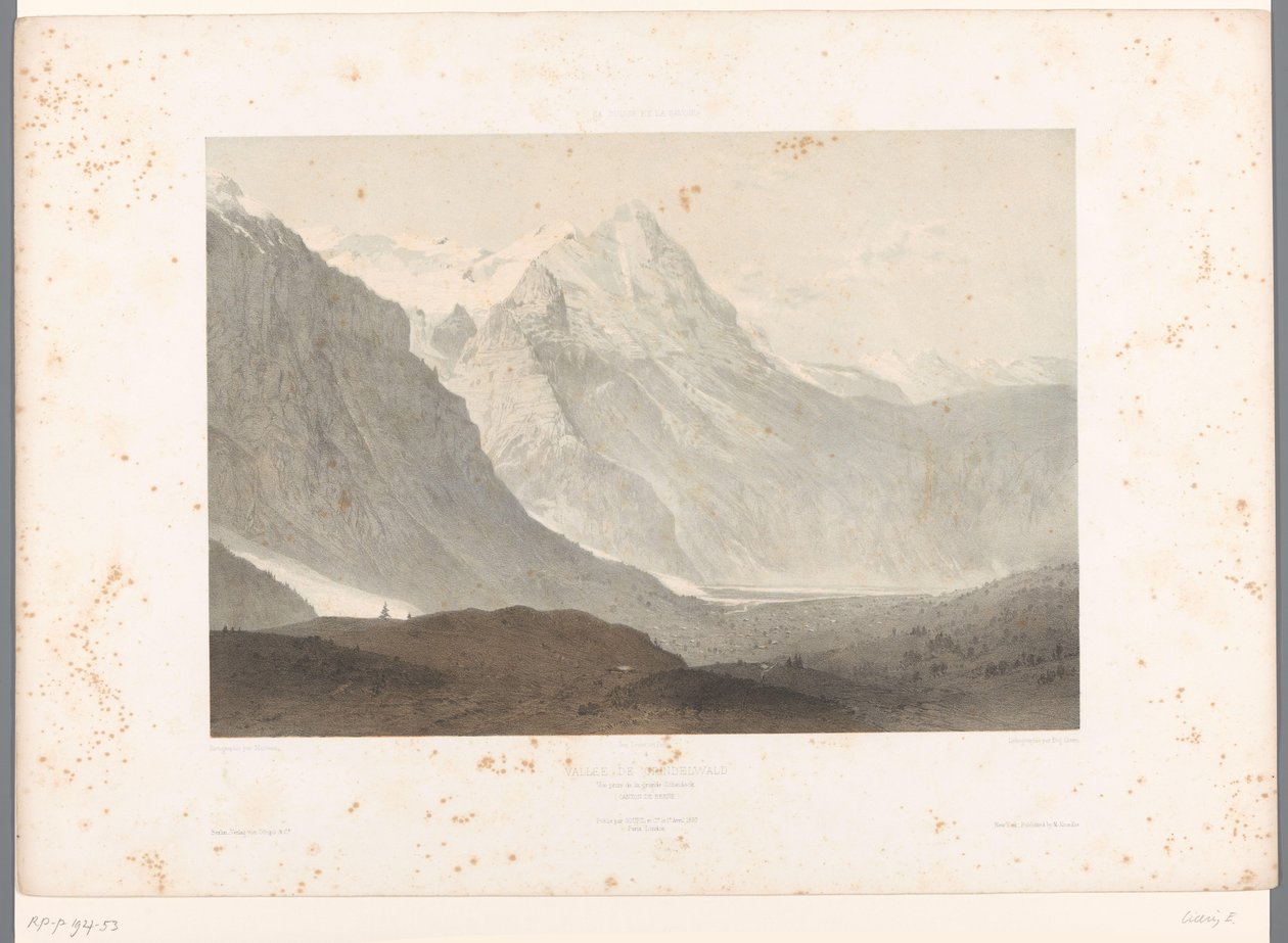 Udsigt over Grindelwald-dalen Grindelwald-dalen (titel på objektet) Ansigter i Schweiz og Savoy (serietitel) La Suisse et la Savoie (serietitel på objekt) af Eugene Ciceri
