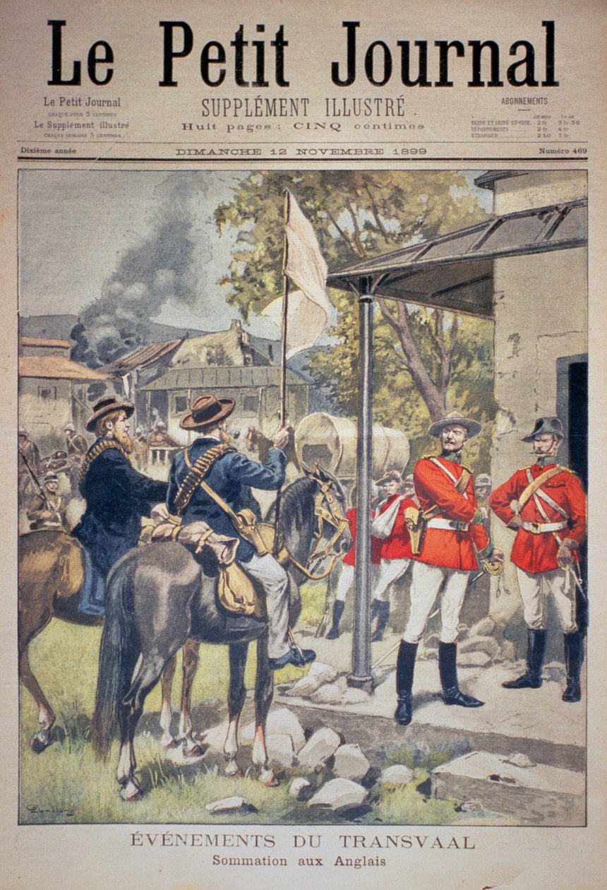 Begivenheder i Transvaal: Indkaldelse til englænderne, forside af Le Petit Journal, 12. november 1899 af Eugene Damblans