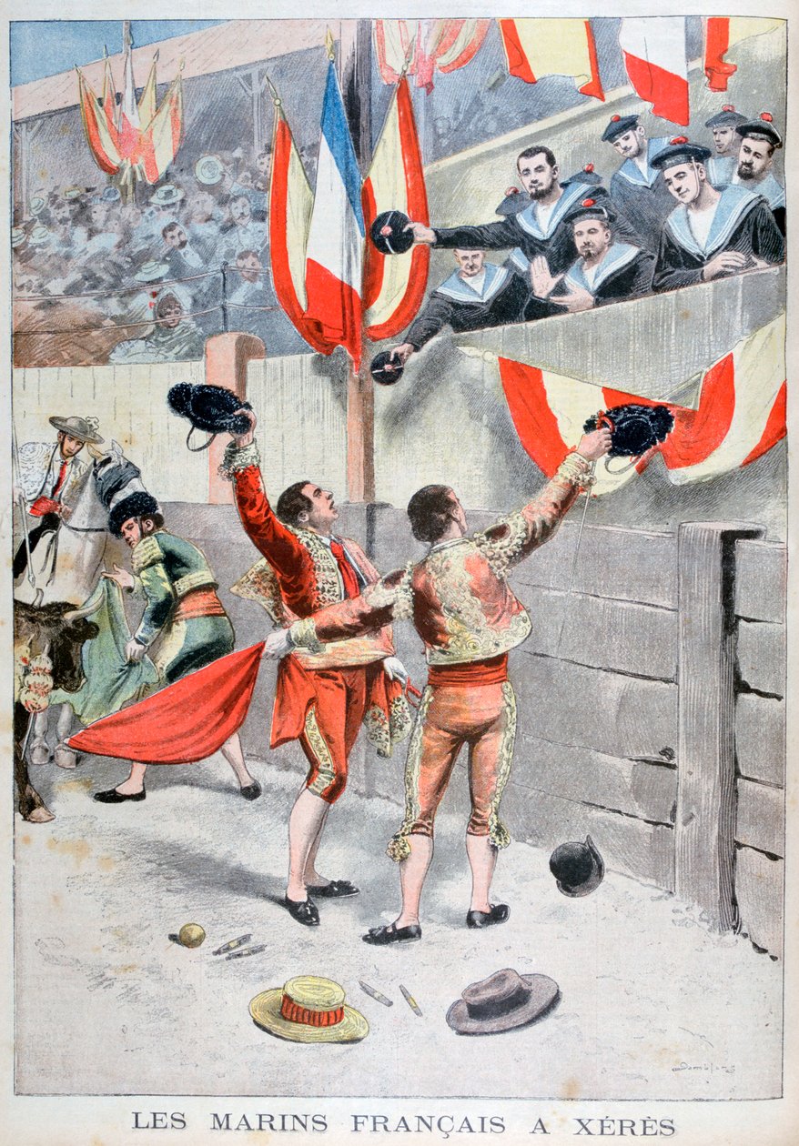 Franske sømænd ser på en tyrefægtning, Xeres, Spanien, 1899 af Eugene Damblans