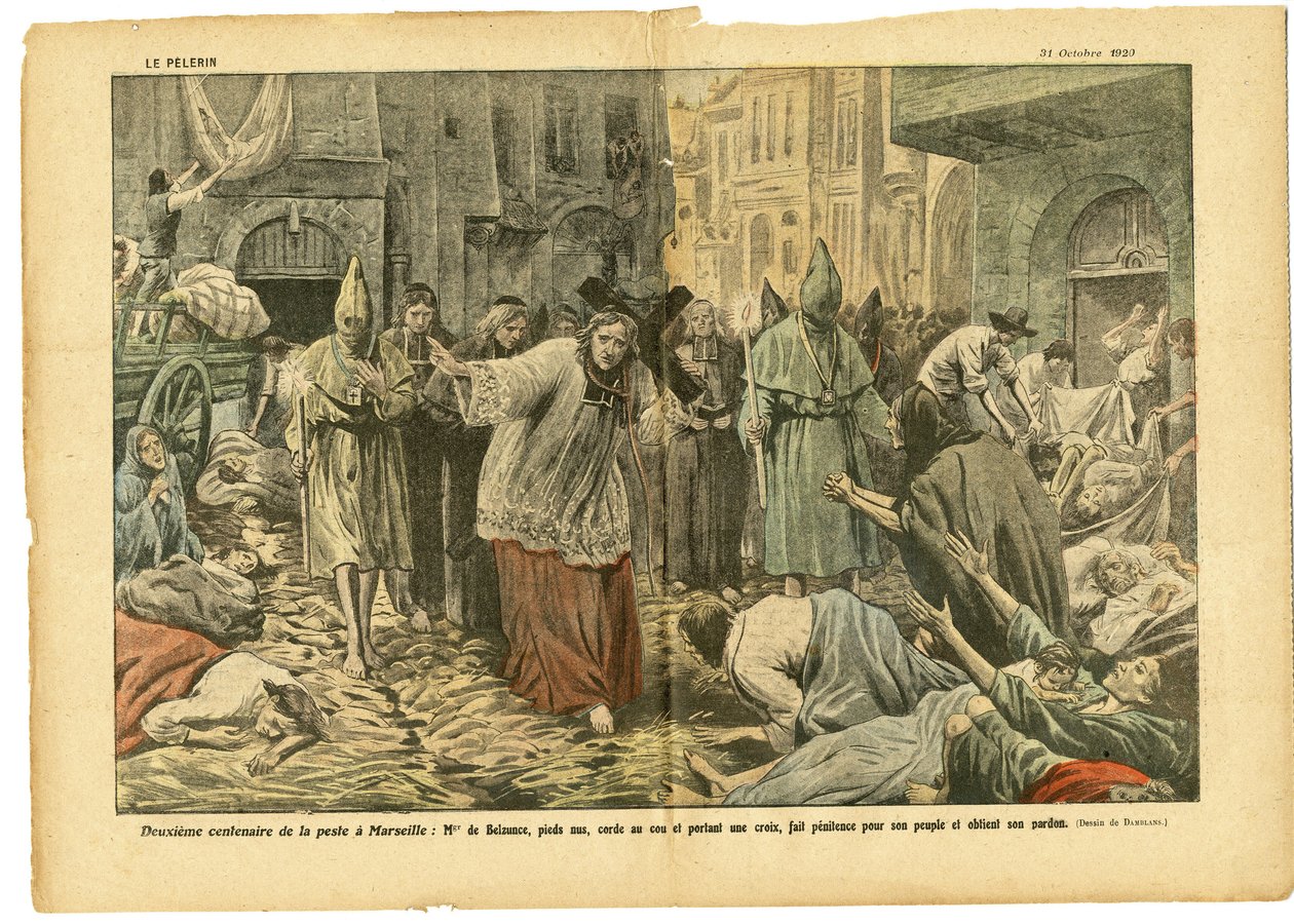 Illustration af Eugene Damblans (1865-1945) i Le Pelerin, 31/10/20 - Andet århundrede for pesten i Marseille - Medicinsk, Religion Tro, Marseille, Pest, katolsk katolicisme - Procession af Eugene Damblans