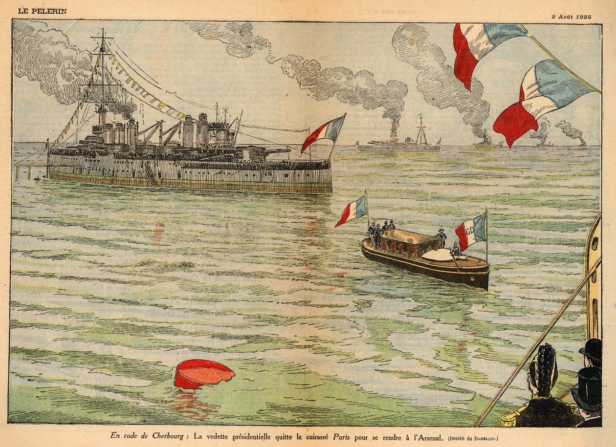 The Presidential Standard, Cherbourg Harbour, dobbeltsidet opslag i "Le Pelerin" 2. august 1925 (litografi af Eugene Damblans