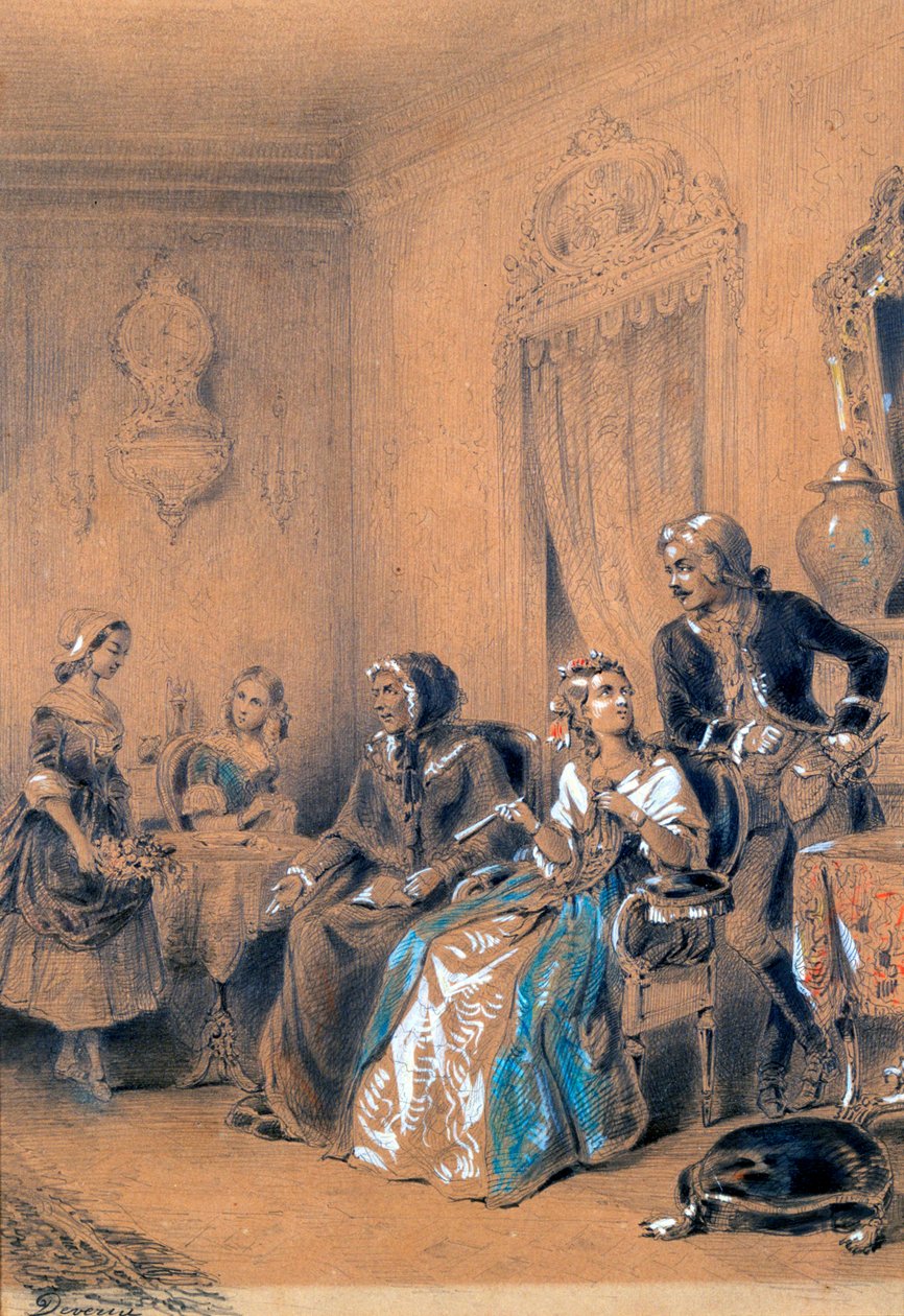 Indendørs scene, c1815-1865 af Eugene Deveria