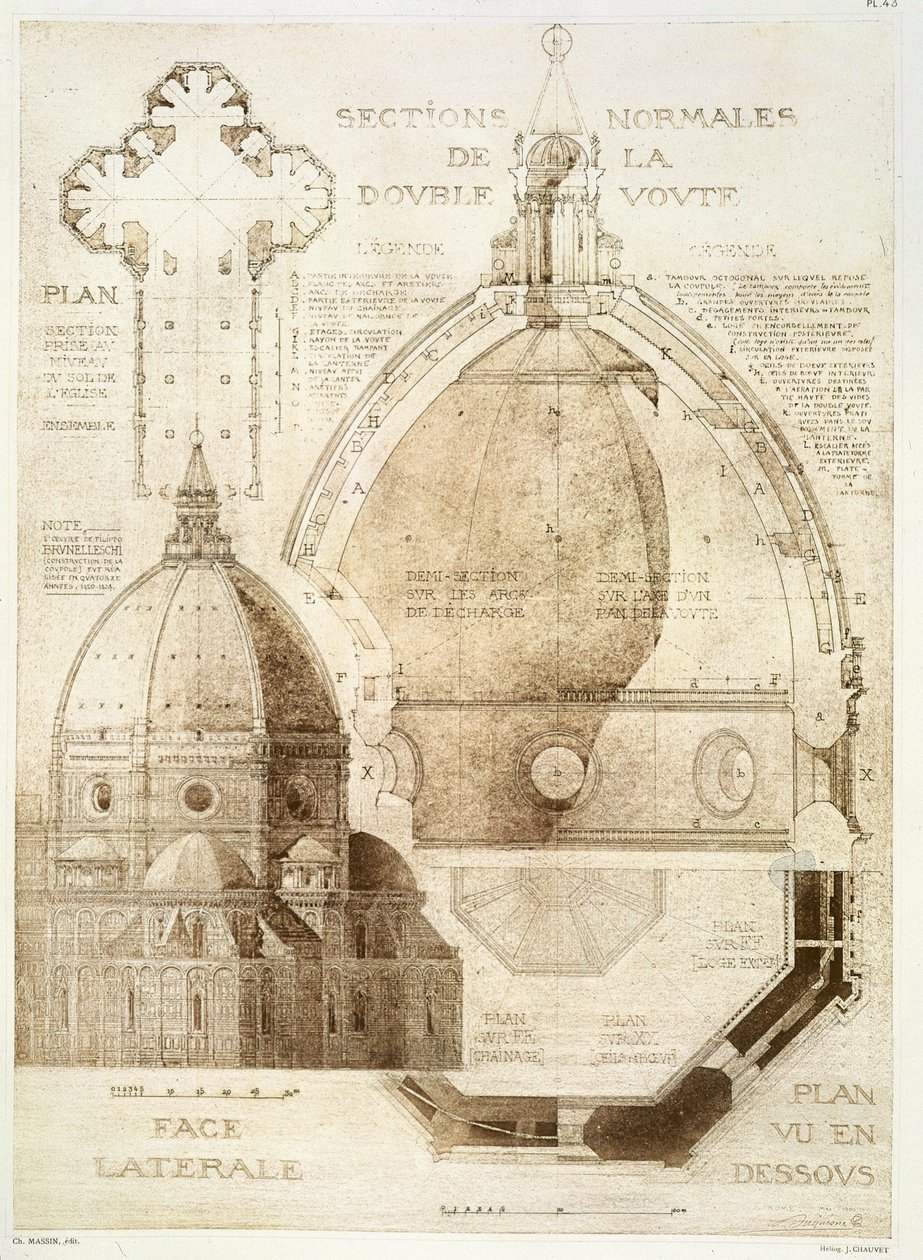 Plan, snit og højde af Firenze-katedralen, fra 