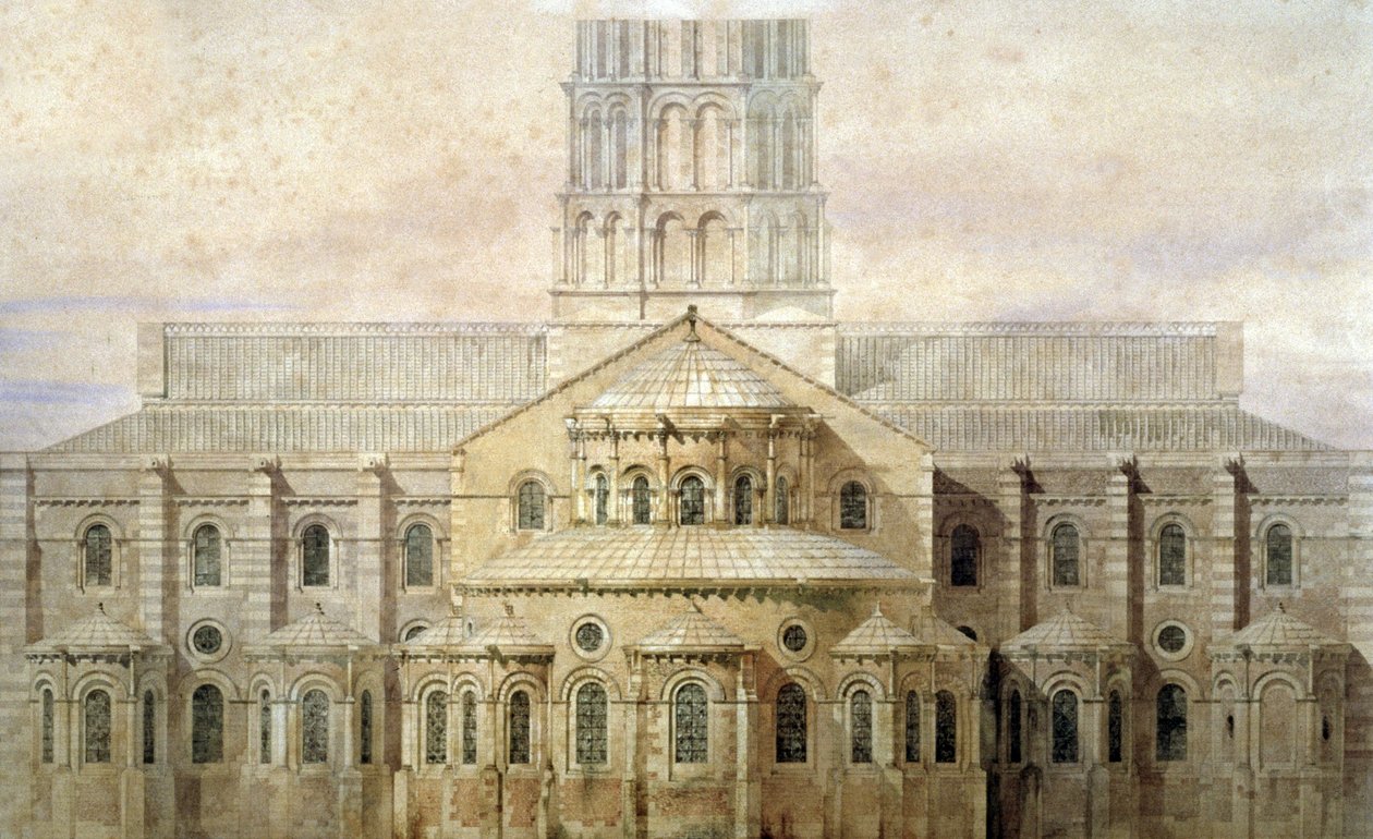 Basilikaen Saint Sernin, apsis, Toulouse, ca. 1845 (illustration) af Eugene Emmanuel (after) Viollet le Duc