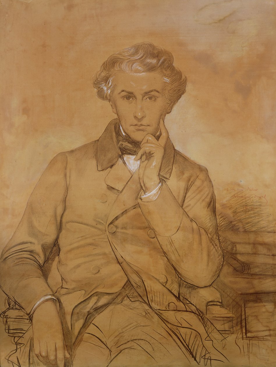Portræt af Henri Reber (1807-80) (blyant og hvidt kridt på papir) af Eugene Emmanuel Amaury Duval