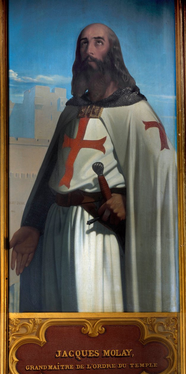 Portræt af Jacques de Molay (Molai) (ca. 1243-1314), tempelherrernes sidste store mester. Maleri af Amaury-Duval (1808-1885). Museet i Versailles. af Eugene Emmanuel Amaury Duval