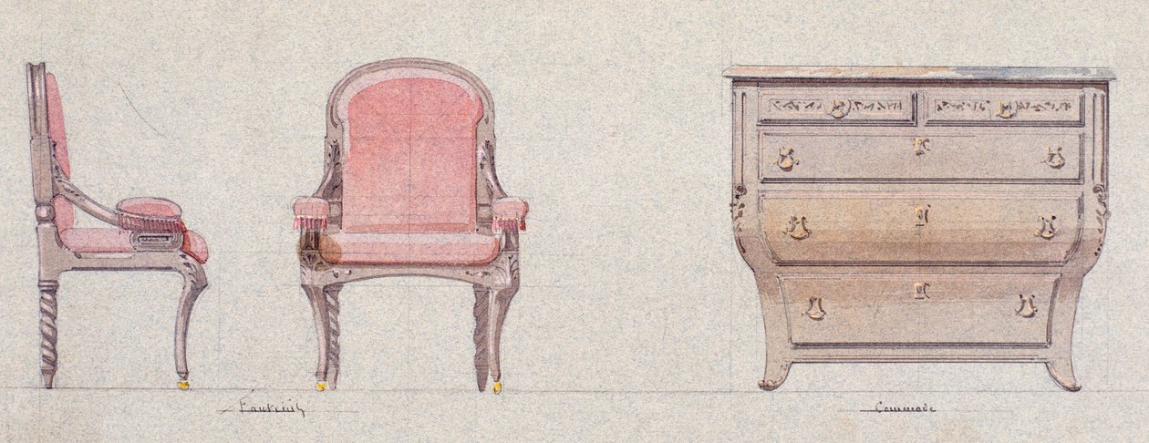 Lænestol og kommode til Golden Room af Eugene Emmanuel Viollet le Duc