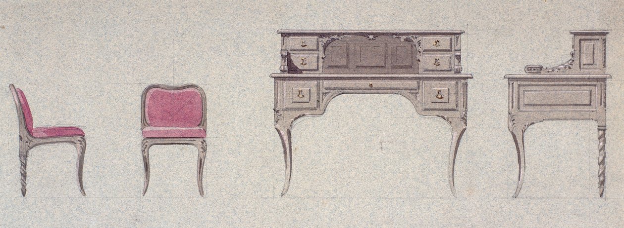 Lavrygget stol og skrivebord til Golden Room af Eugene Emmanuel Viollet le Duc