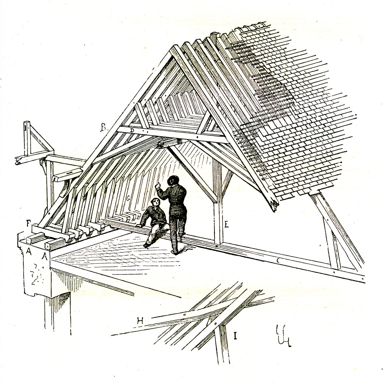 Viollet-Le-Duc viser to figurer, der studerer en ramme af Eugene Emmanuel Viollet le Duc