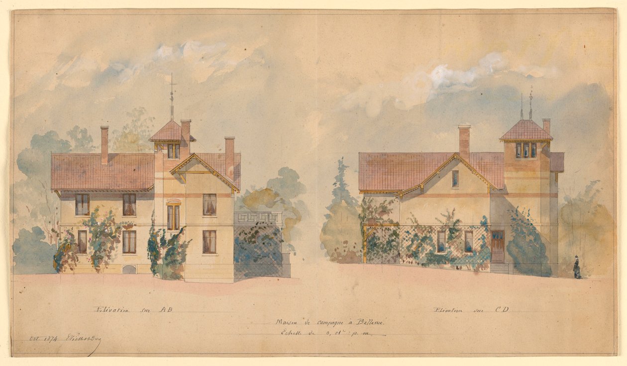 Arkitektonisk projekt for P.J. Hetzels hus af Eugene Emmanuel Viollet le Duc