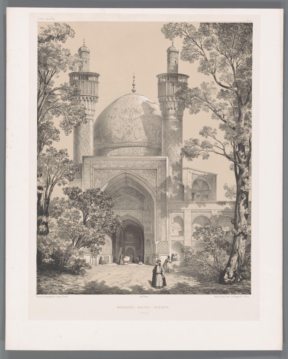 Chahar Bagh skole i Isfahan Moske-Sultan-Hussein Ispahan (titel på objekt) Persiske landskaber (serietitel) Perse modern (serietitel) af Eugene Flandin