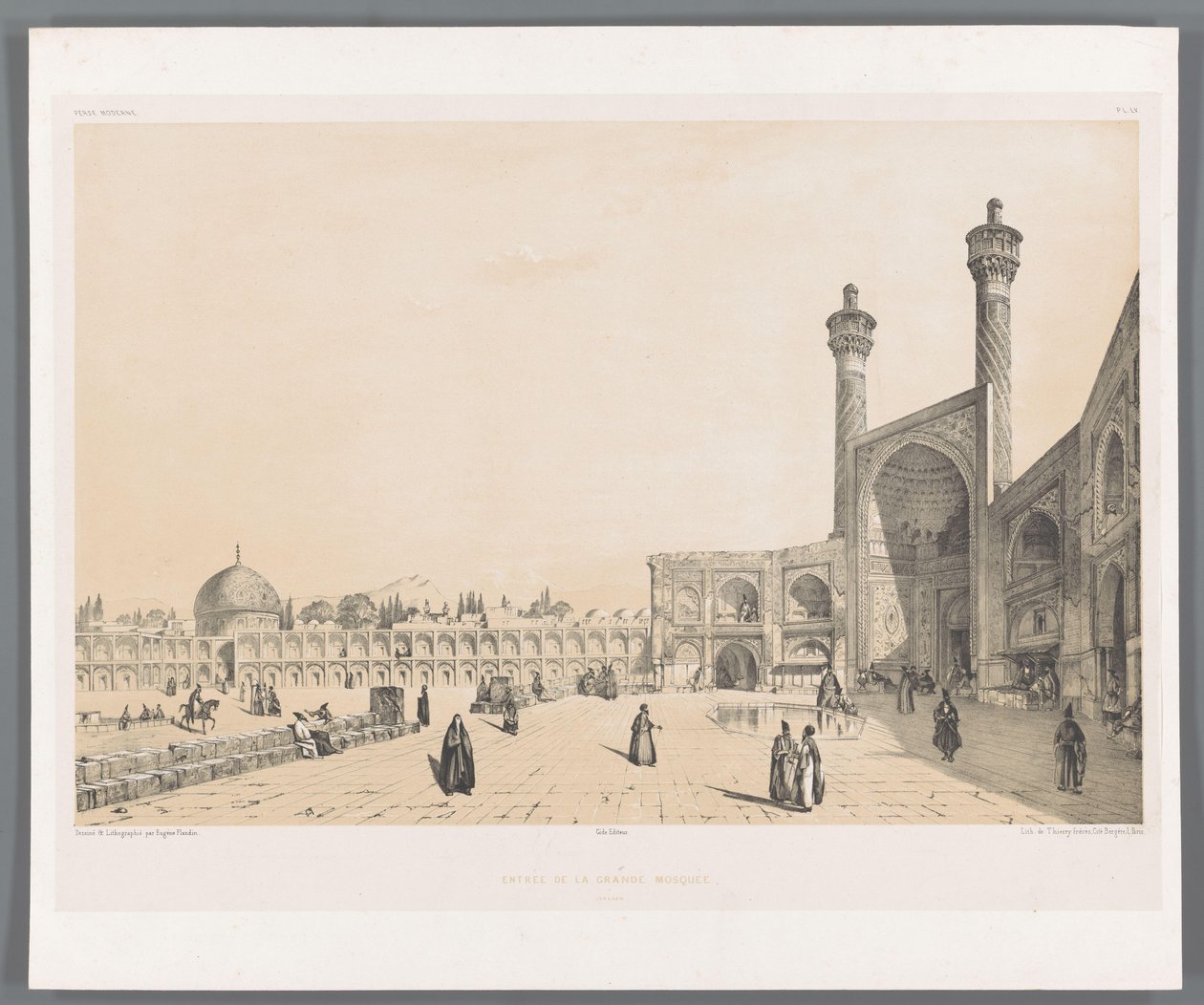Indgangen til Jameh-moskeen i Isfahan Entrance de la grande moské Ispahan (titel på objektet) Persiske landskaber (serietitel) Perse modern (serietitel) af Eugene Flandin