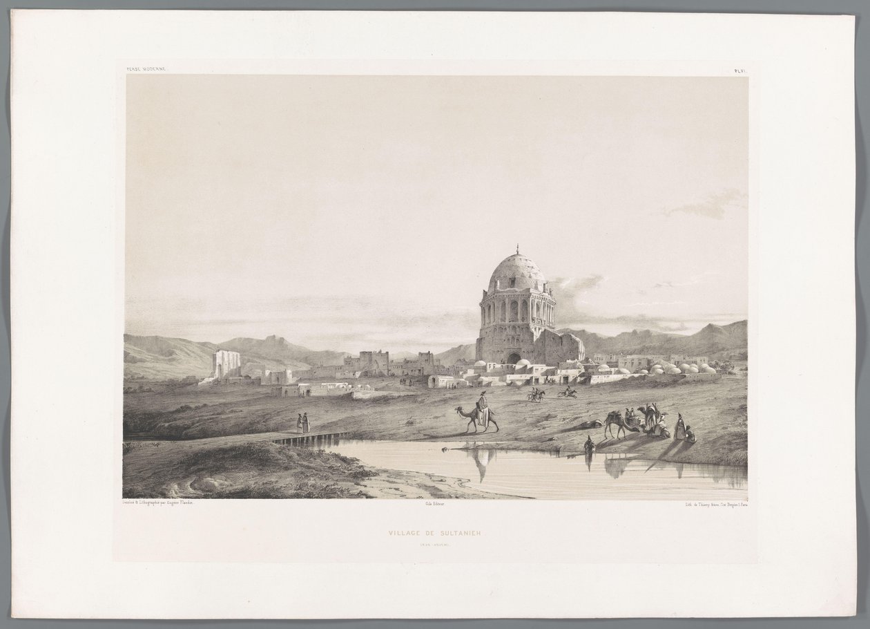 Udsigt over landsbyen Soltaniyeh Village de Sultanieh (titel på objekt) Persiske landskaber (serietitel) Perse modern (serietitel) af Eugene Flandin