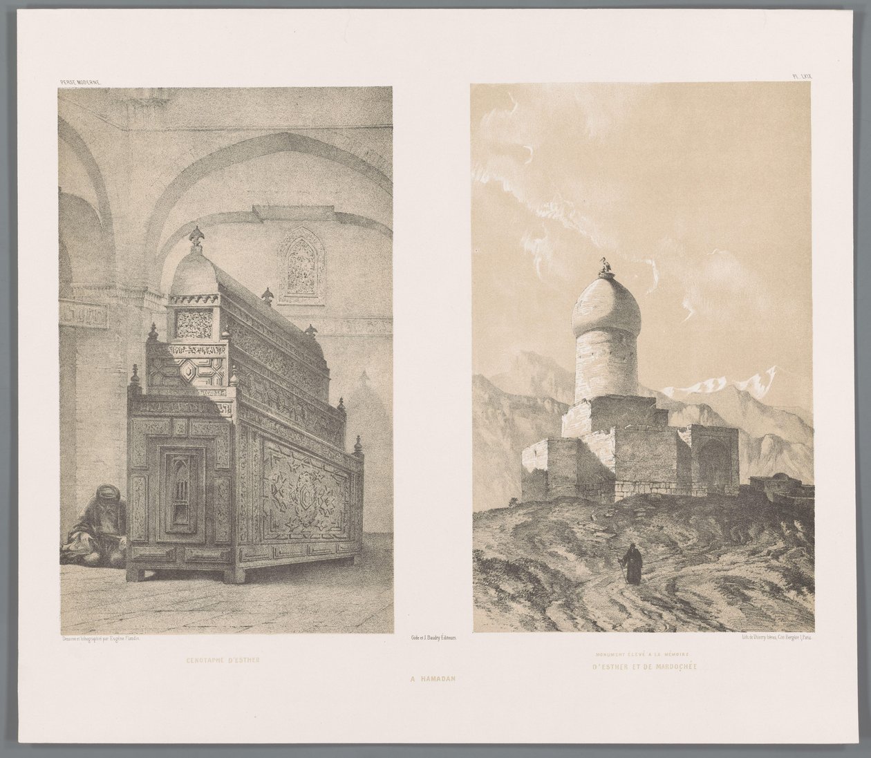 Graftombe van Esther i Mordechai Cenotaph of Esther (titel på objekt) Monument rejst til minde om Ester og Mordokaj (titel på objektet) En Hamadan (titel på objekt) Perzische landschappen (serietitel) Modern Persia (serietitel) af Eugene Flandin