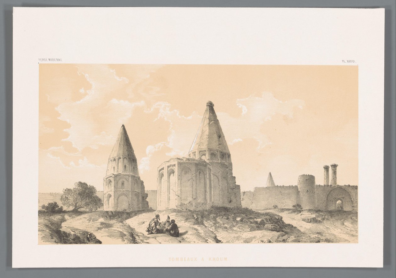 Grave i Qom Tombeaux a Khoum (titel på objekt) Persiske landskaber (serietitel) Perse modern (serietitel) af Eugene Flandin