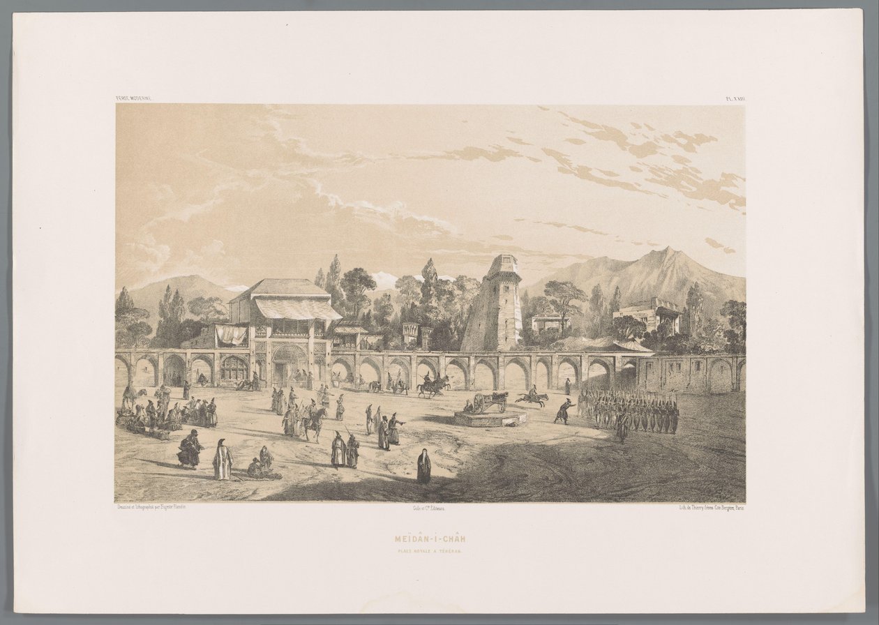 Meidan i Shah, den kongelige plads i Teheran Meïdân-i-Châh place royale a Téhéran (titel på objektet) Persiske landskaber (serietitel) Perse modern (serietitel) af Eugene Flandin