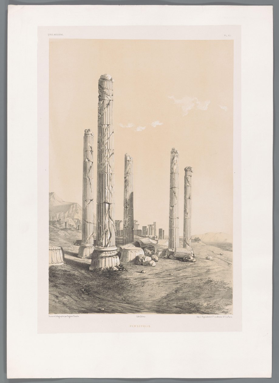 Ruinerne af Persepolis Persepolis (titel på objekt) Persiske landskaber (serietitel) Perse modern (serietitel) af Eugene Flandin