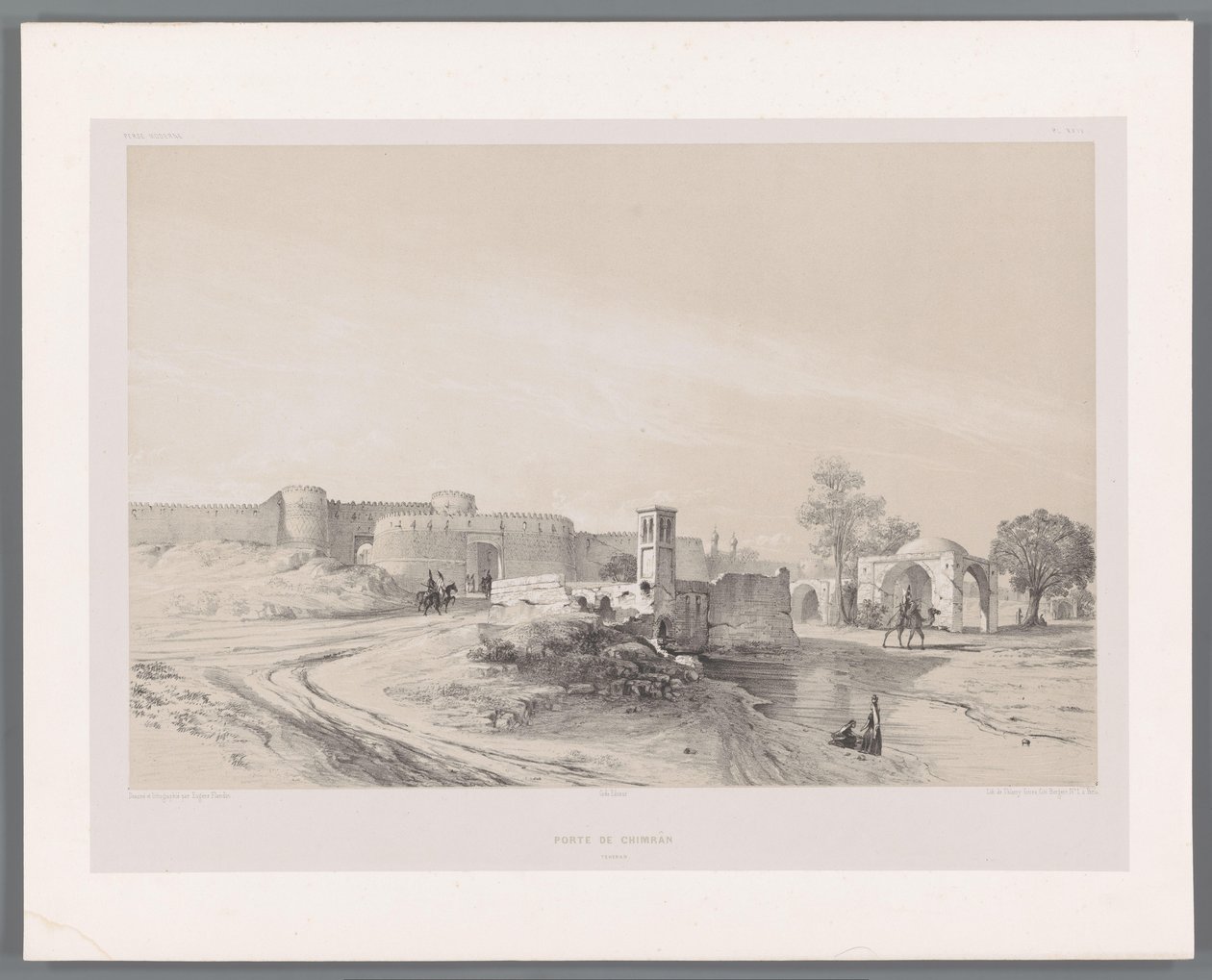 Shemran Gate i Teheran Porte de Chimran Teheran (titel på objekt) Persiske landskaber (serietitel) Perse modern (serietitel) af Eugene Flandin