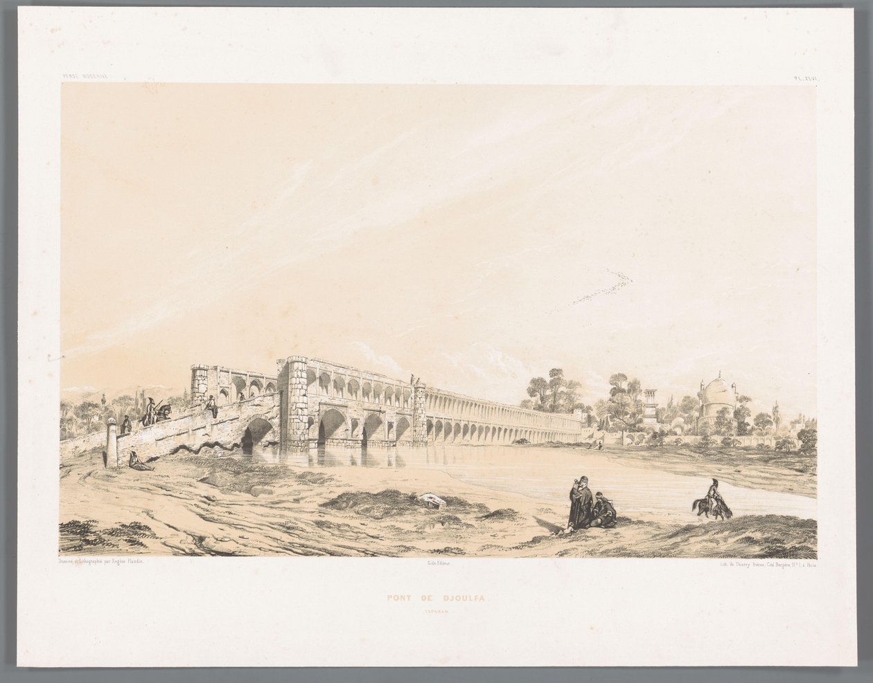 Si-o-se Pol eller Allahverdi-Khan-broen i Isfahan Pont de Djoulfa Ispahan (titel på objekt) Persiske landskaber (serietitel) Perse modern (serietitel) af Eugene Flandin